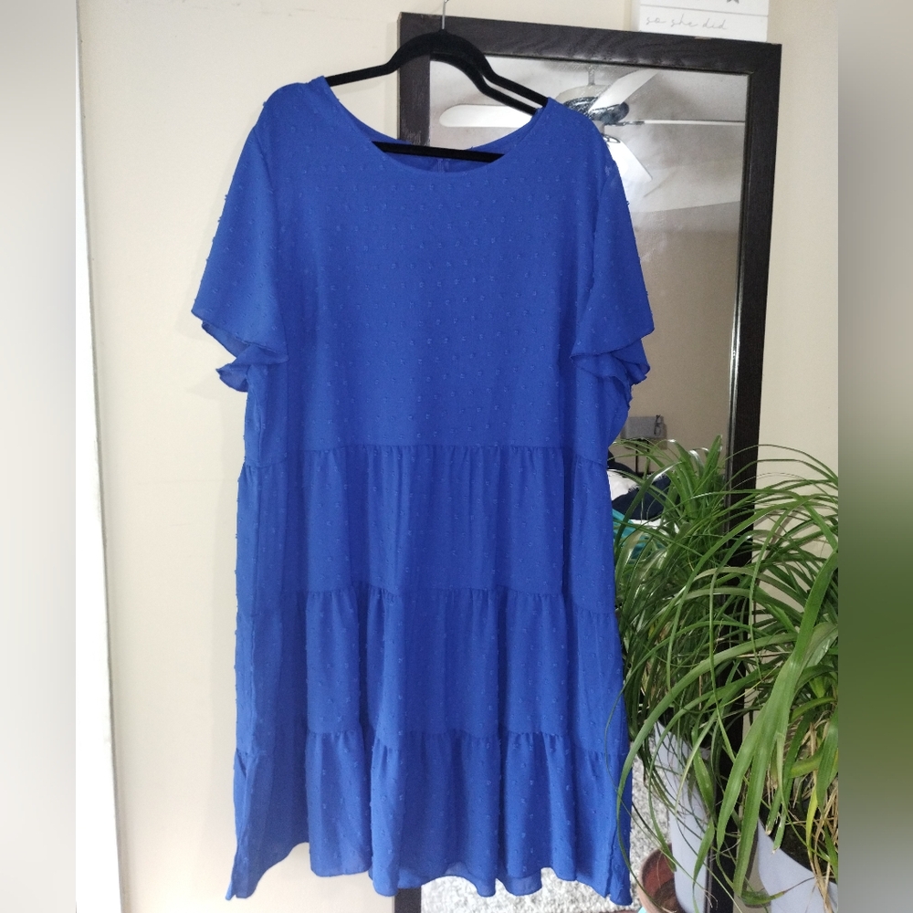 Curve Swiss dot blue babydoll tiered dress sz 4xl NWT - Picture 2 of 6